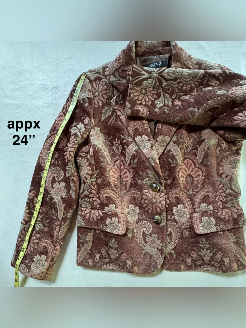 Tapestry Brocade KASPER Blazer Jacket Mauve-Brown Floral Paisley Pattern Size 12